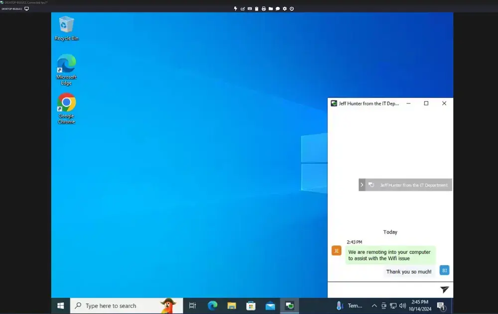 Sesión de acceso remoto con NinjaOne Remote