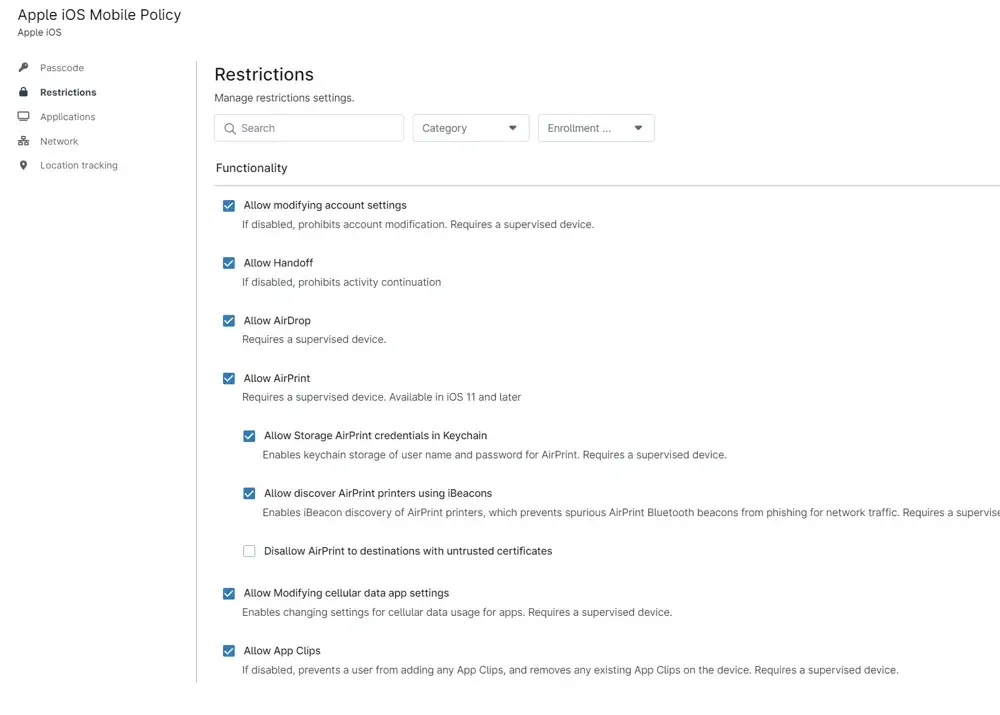 Política para iOS en el MDM de NinjaOne
