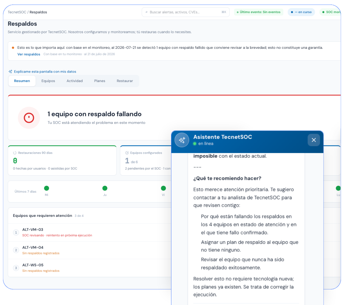 Asistente de ia en tecnetprotect backup