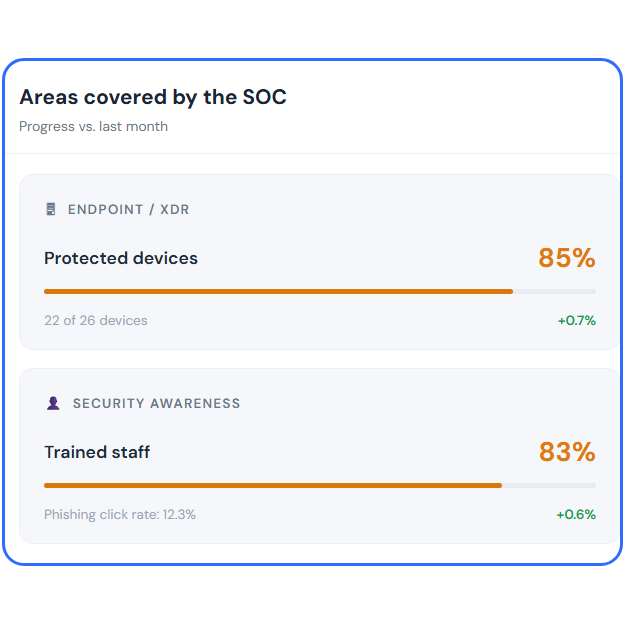 TecnetSOC portal: areas covered by the SOC