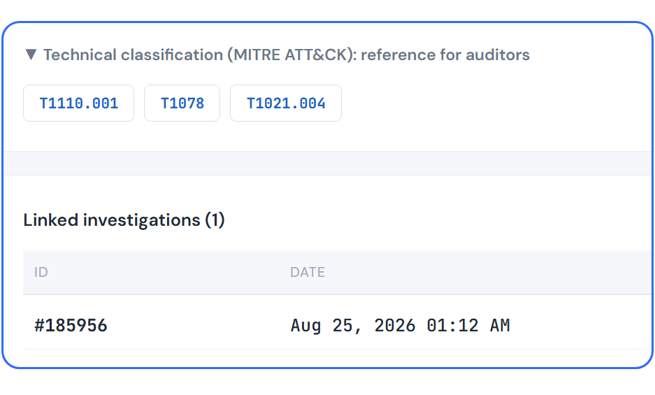 TecnetSOC portal: MITRE ATT&CK classification for auditors