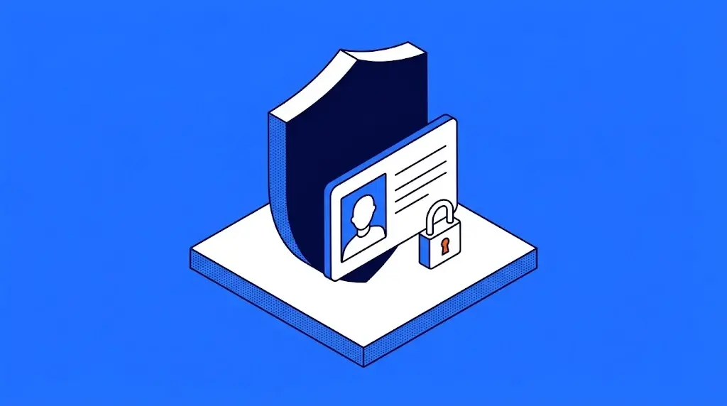 Qué es el GDPR: escudo, credencial y candado como símbolo de la protección de datos personales en la Unión Europea
